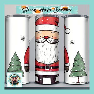 Skinny Tumbler Adorable Santa Claus Christmas Tree Holiday Stainless-Steel 20oz
